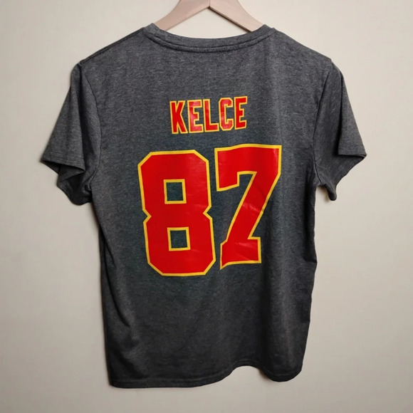 Chictino Tops - Travis Kelce Grey #87 T-Shirt, Size Large